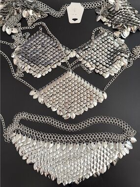 Silver Scale Chainmail Necklace and Body Jewelry Set